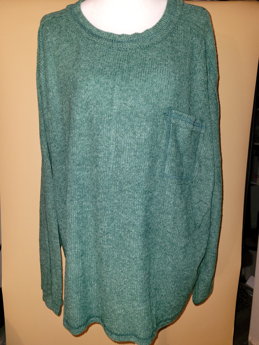 Zenana Outfitters Dark Green Crewneck Sweater with Chest Pocket